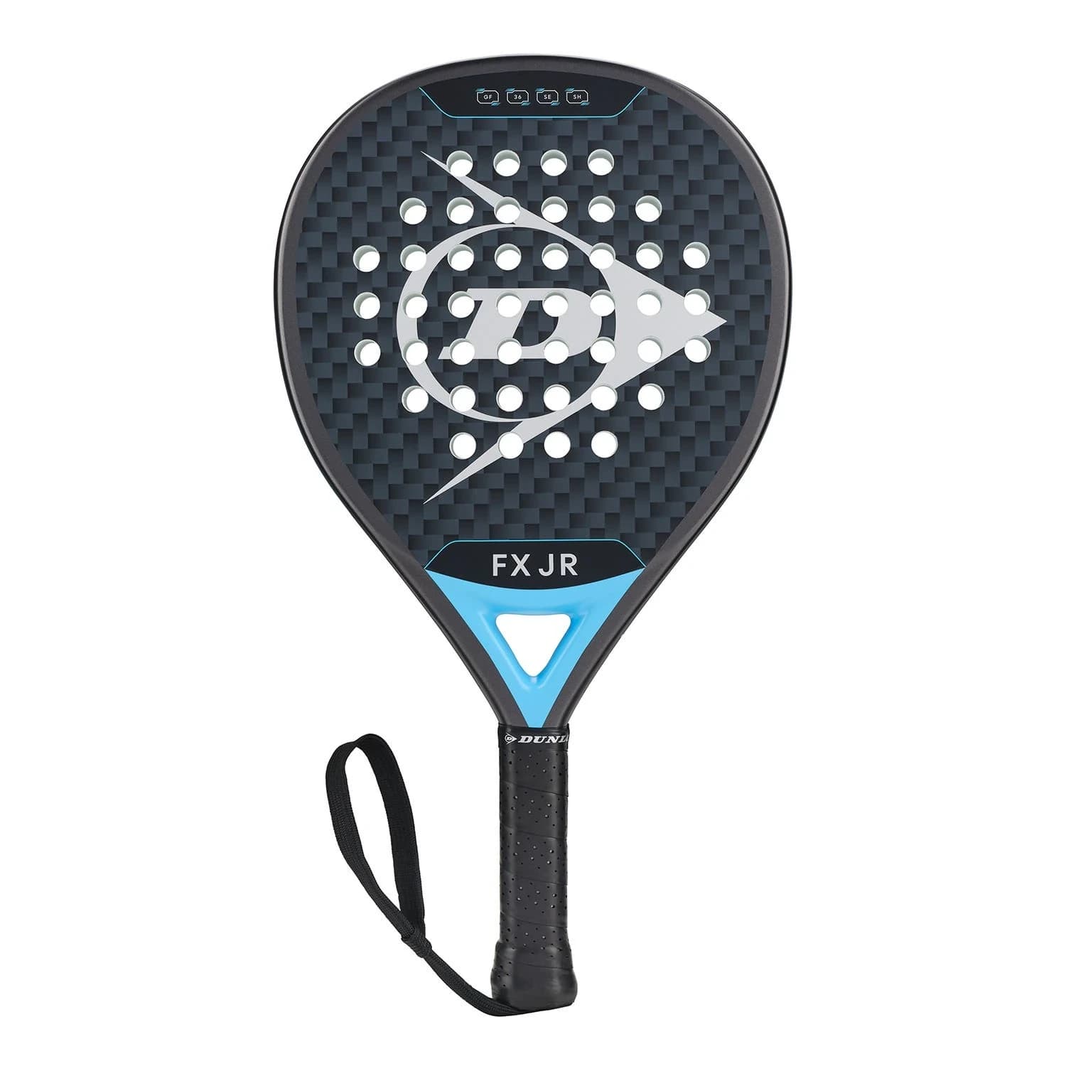 Dunlop Fx Junior Gun Metal Cyan Metallic Silver padel racket — hybrid shape