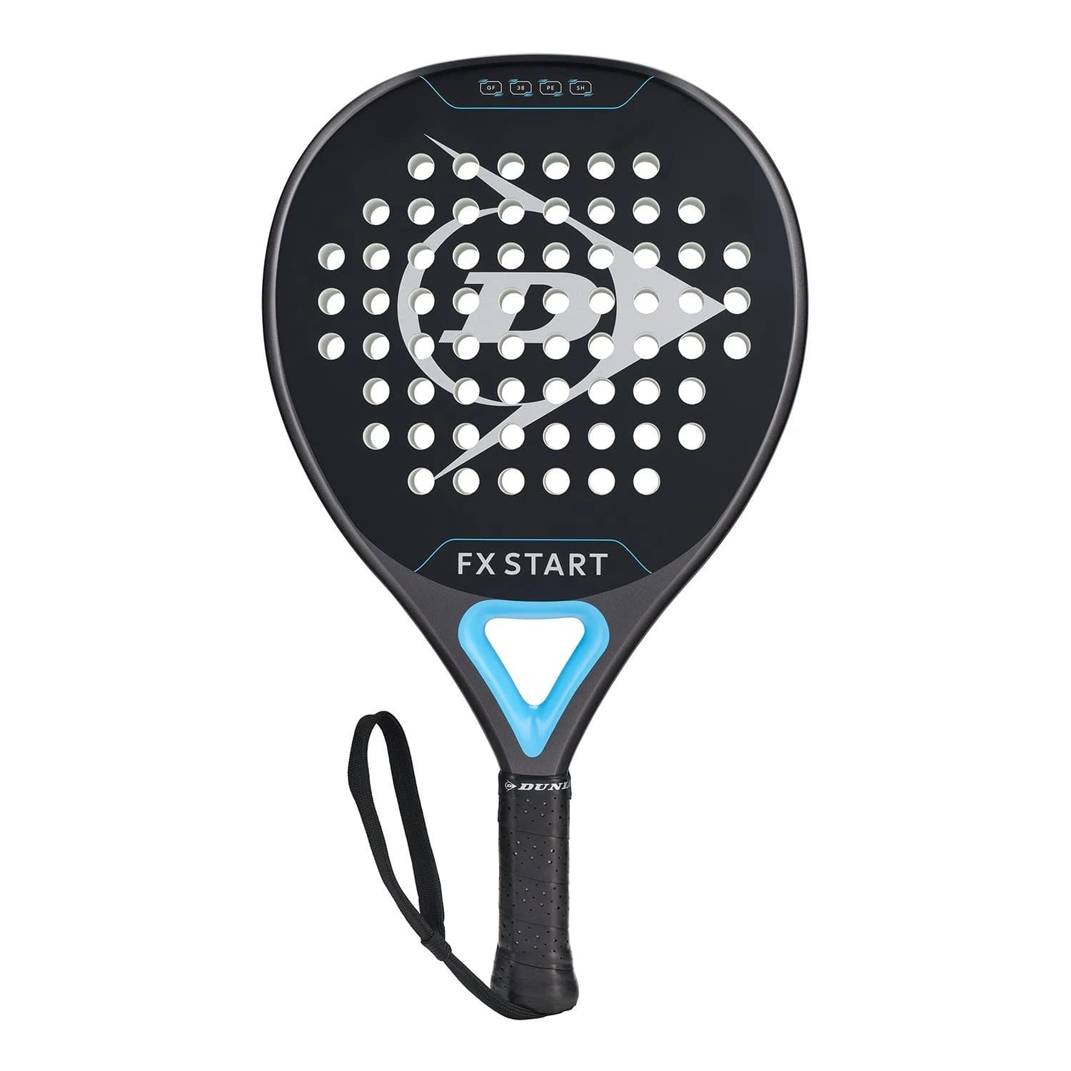 Dunlop Fx Start Gun Metal Cyan Metallic Silver padel racket — hybrid shape