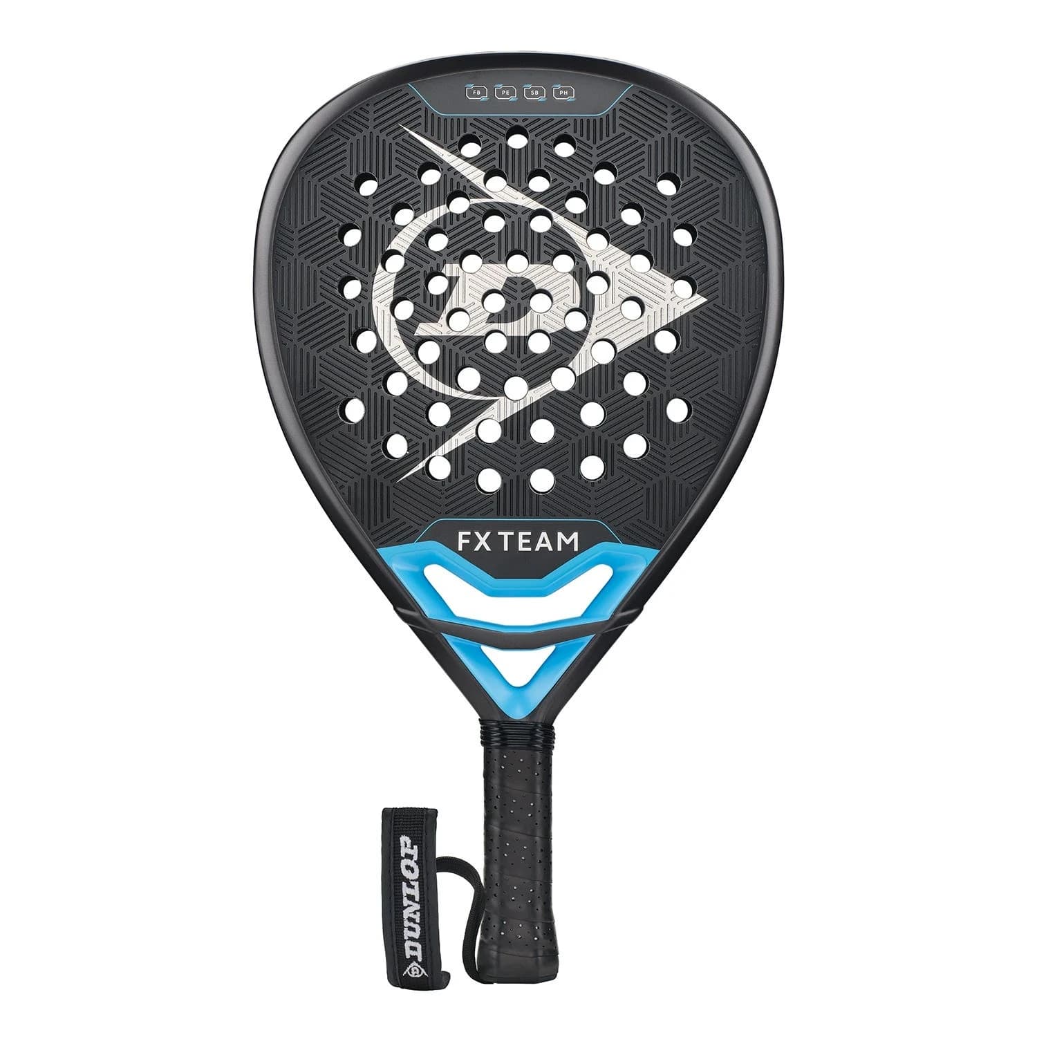 Dunlop Fx Team Gun Metal Cyan Metallic Silver padel racket — diamond shape