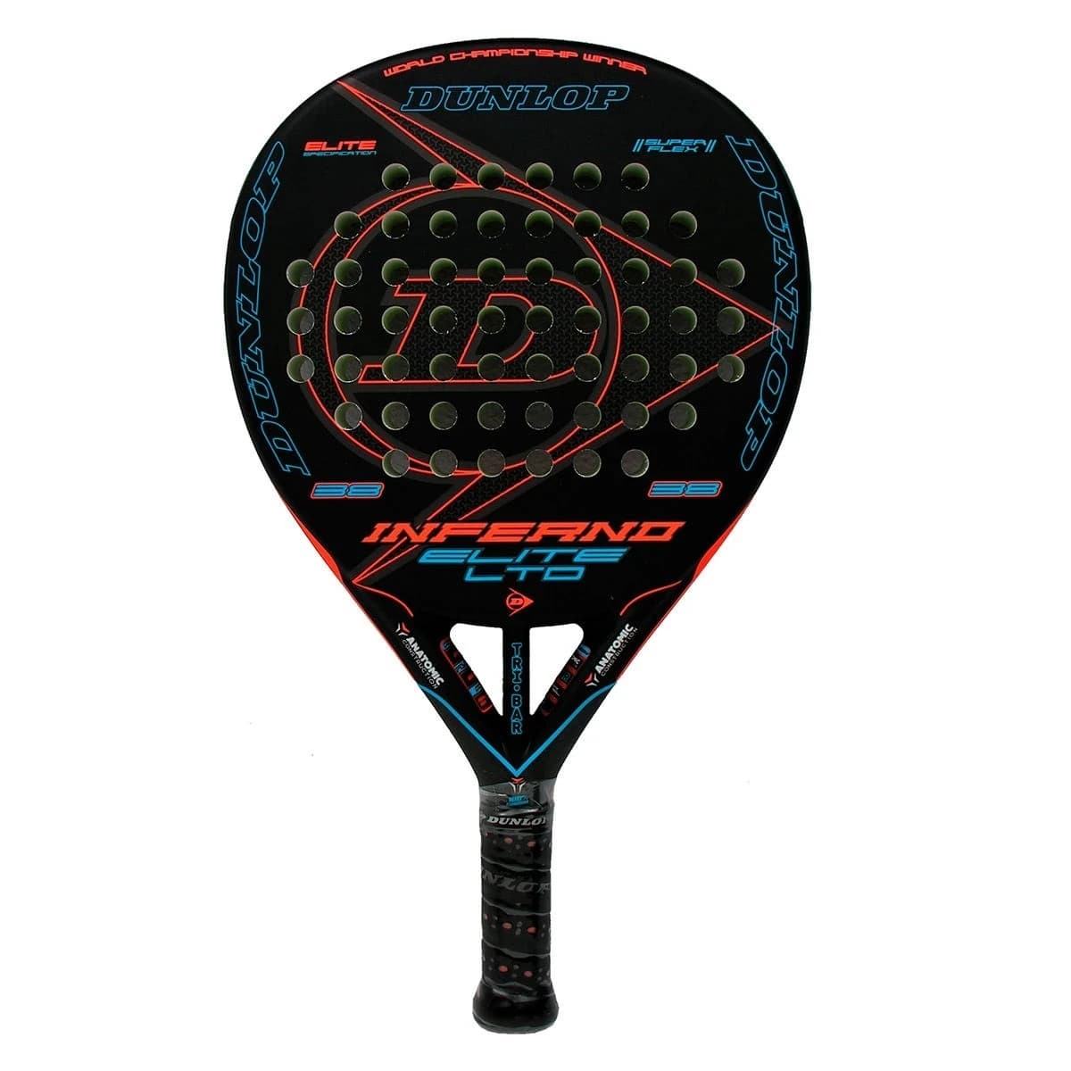 Dunlop Inferno Elite Lt G1 Hl Orange Blue padel racket — teardrop shape