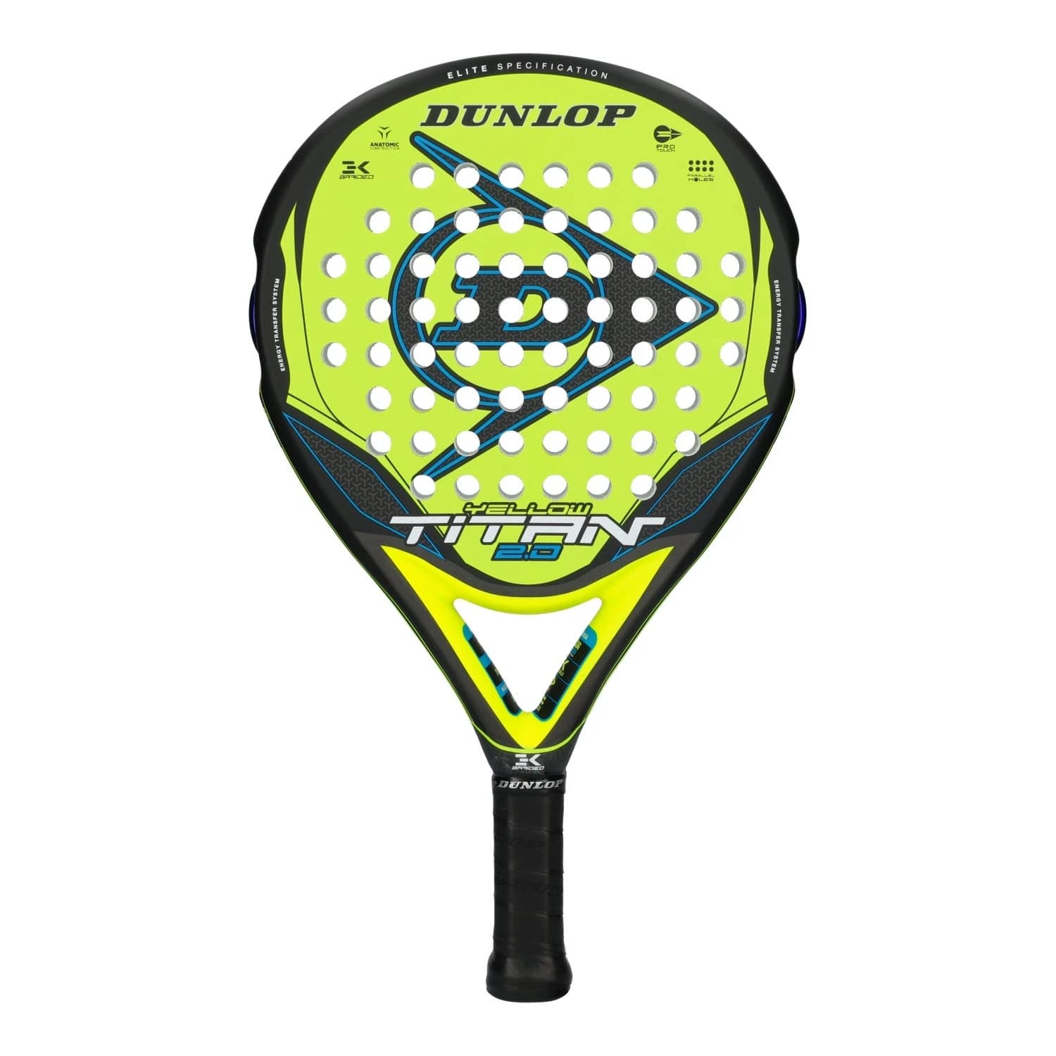 Dunlop Titan 2 0 Yellow Yellow Blue padel racket — hybrid shape