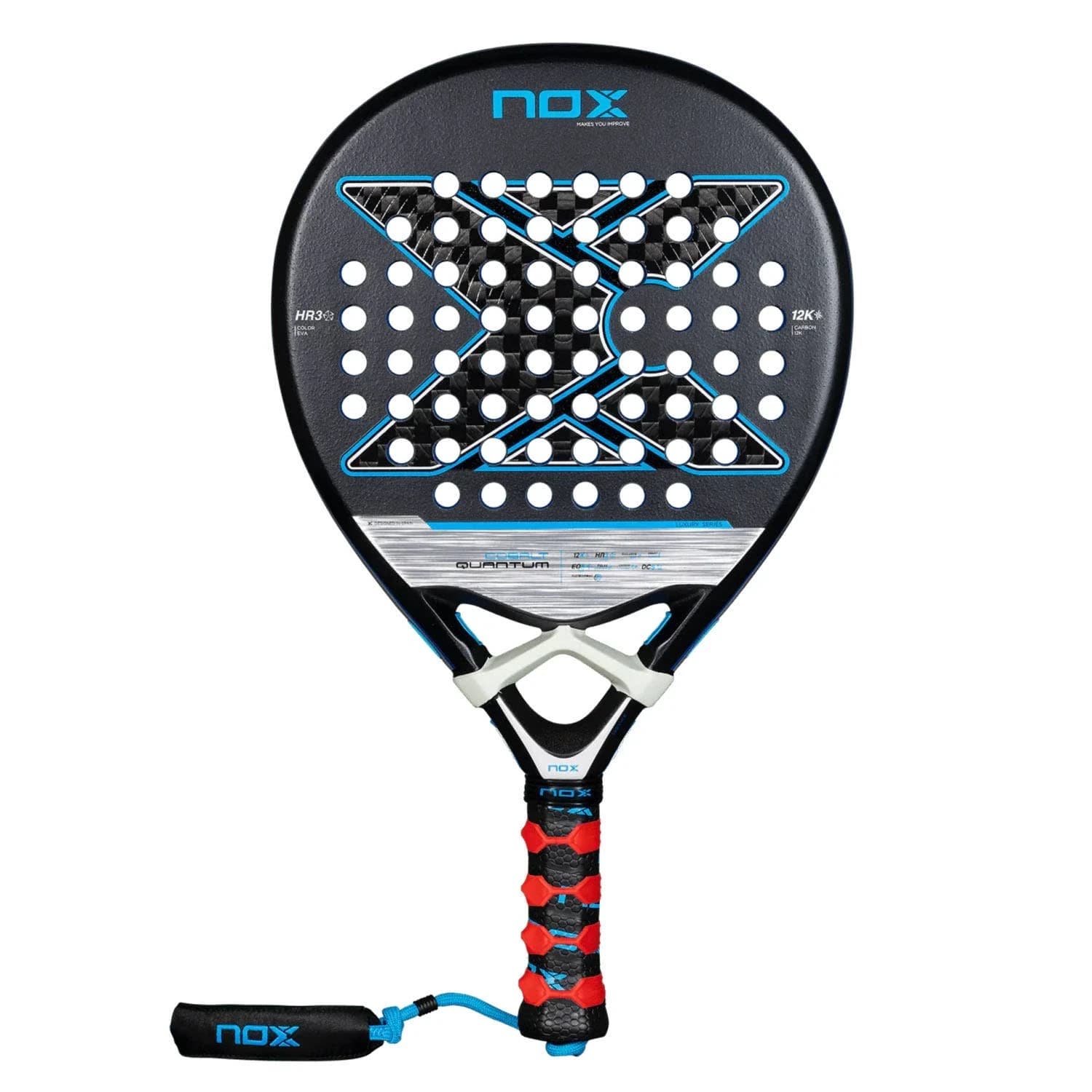 Nox Quantum 12K Cobalt padel racket — teardrop shape
