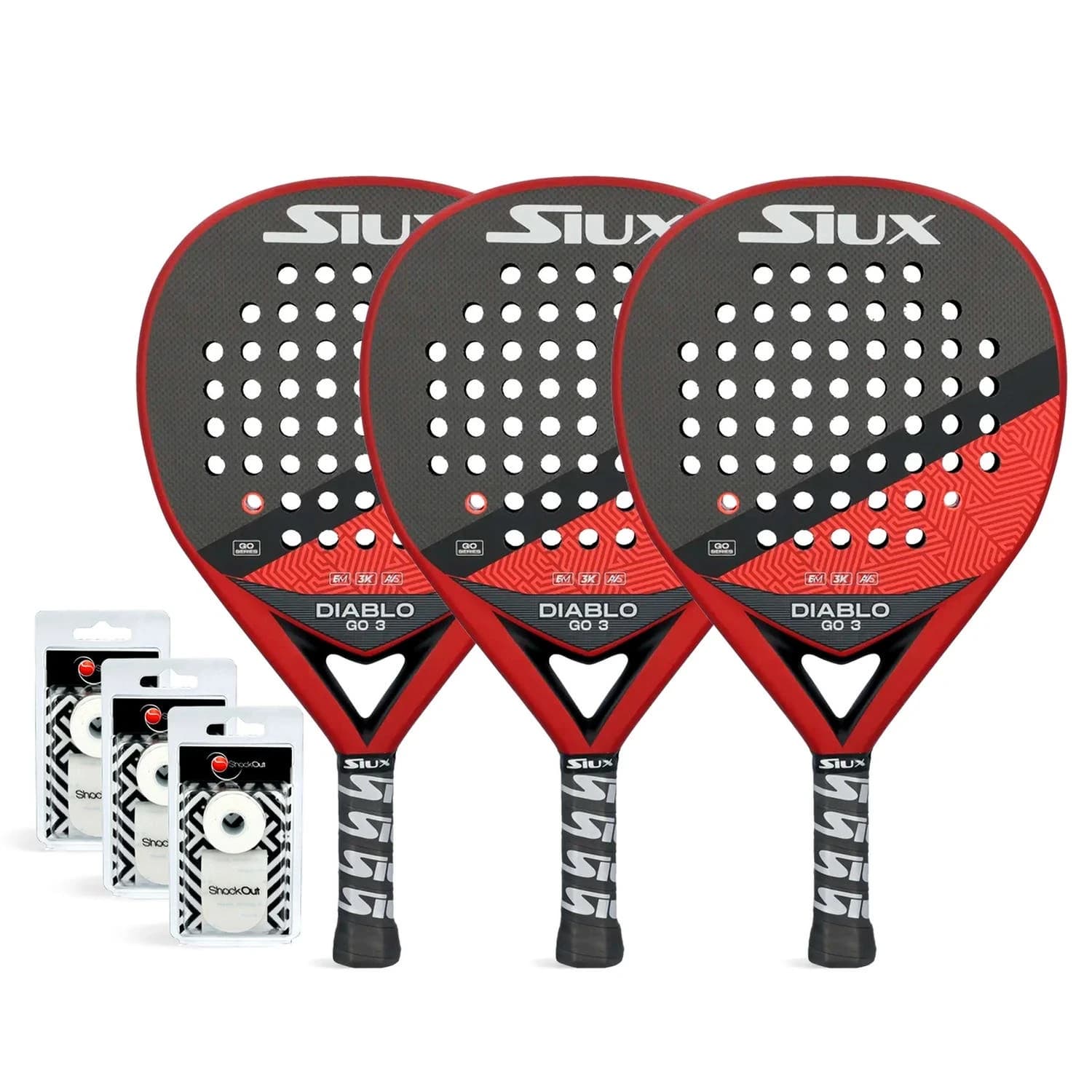 Pack Trio Siux Diablo Go 3 padel racket — round shape