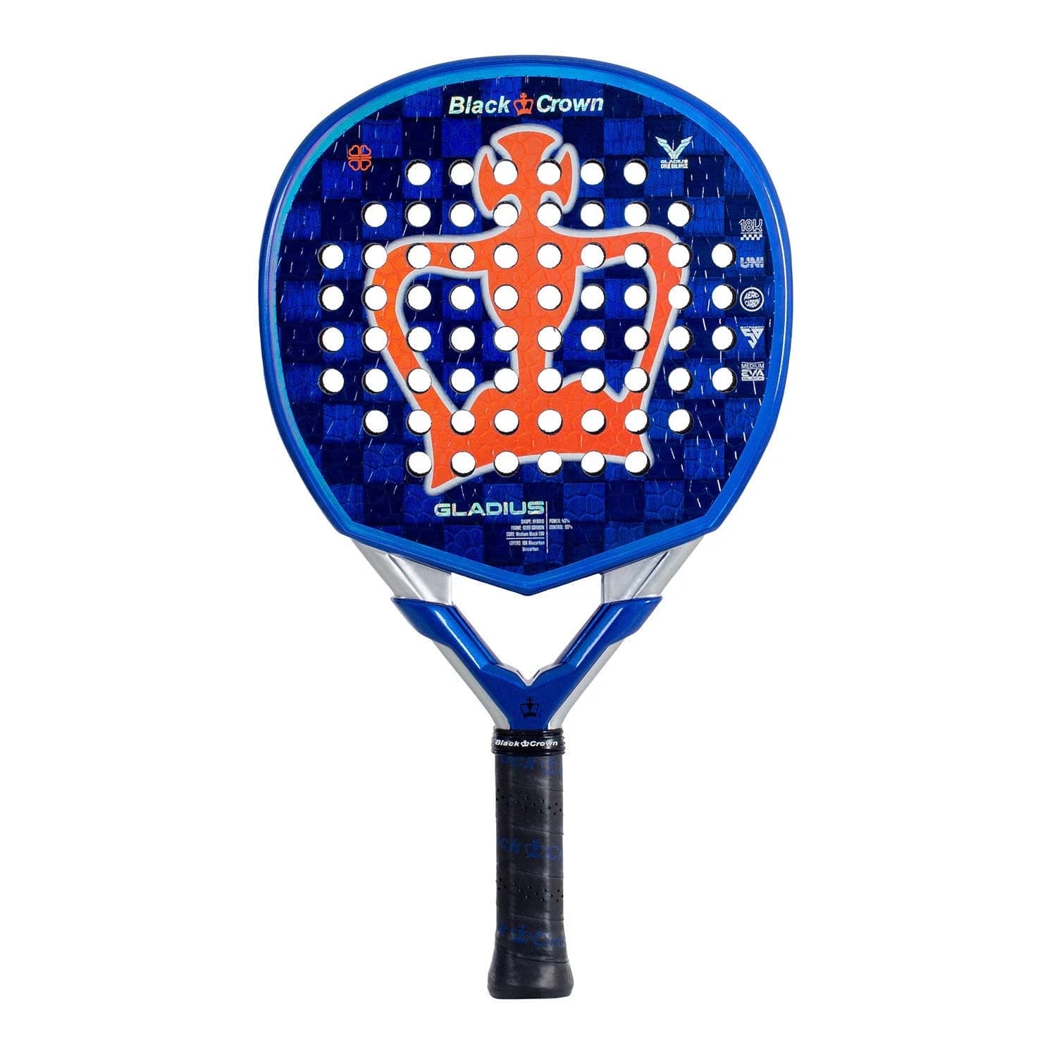 Black Crown Gladius padel racket — hybrid shape