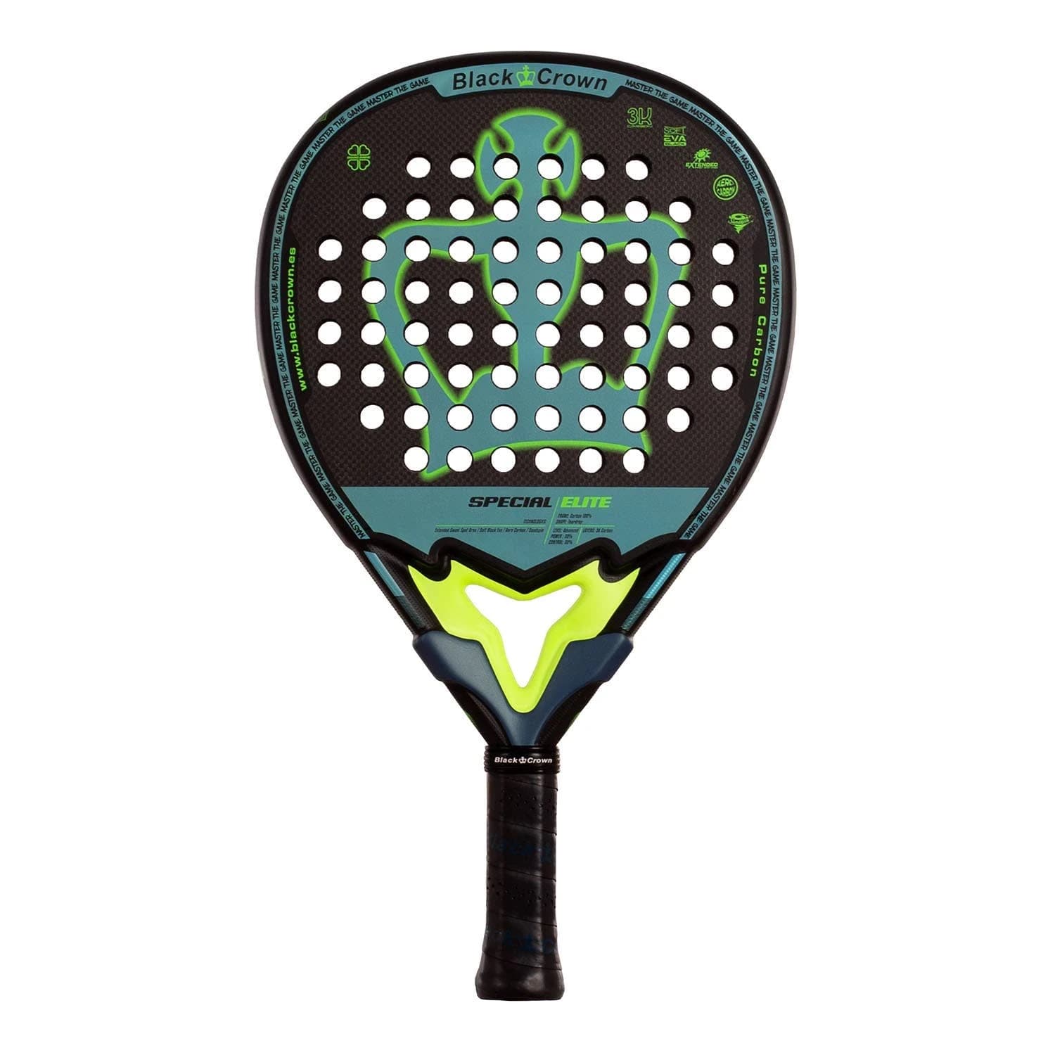 Black Crown Special Elite padel racket — teardrop shape