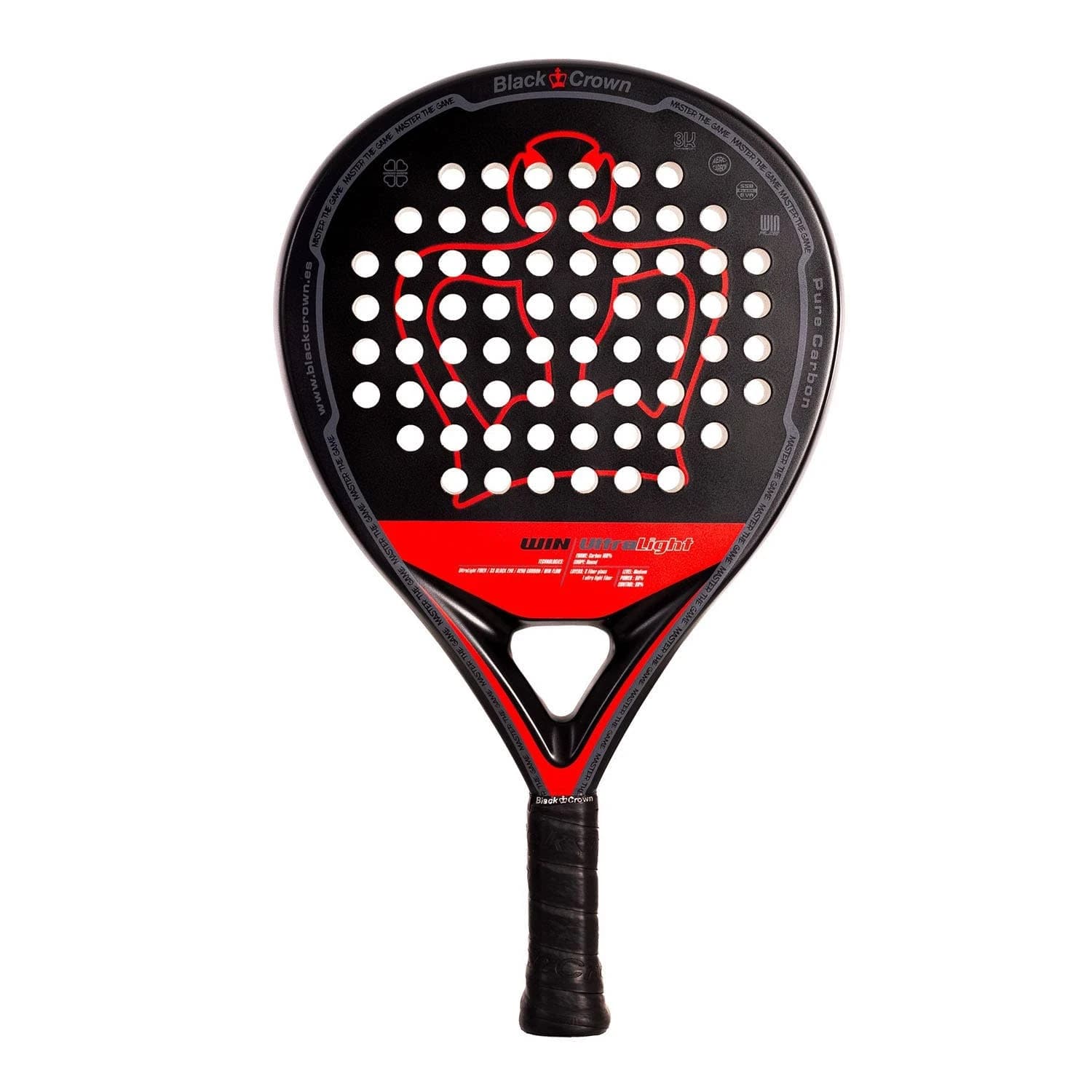 Black Crown Win Ultralight padel racket — round shape
